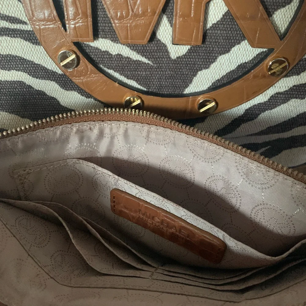 Michael Kors Zebra Print Tote and Clutch Set - Brown